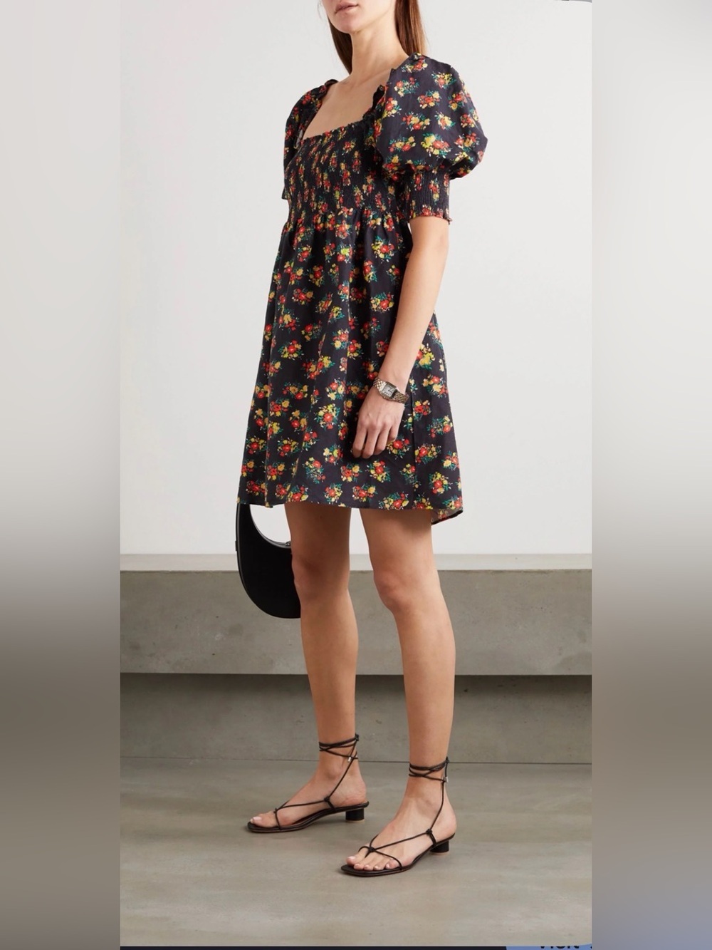 RIXO Brenda Shirred Floral-print Linen Mini Dress